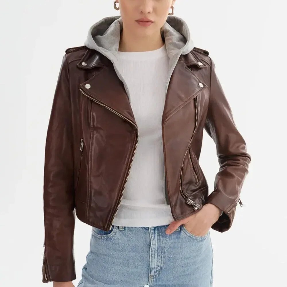 LAMARQUE HOLY Leather Biker Jacket with Removable Hood - Picture 4 of 13